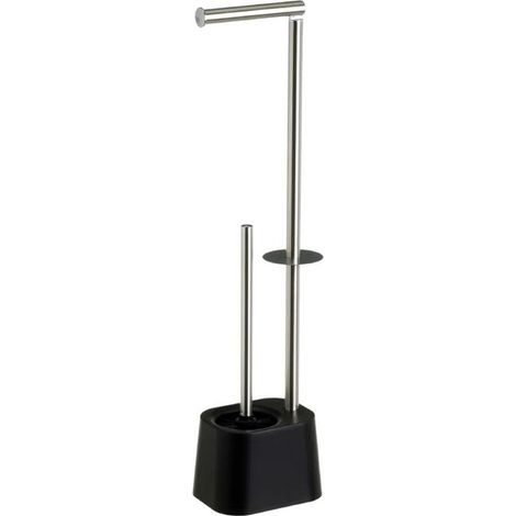 Porte-rouleau WC - JUANIO - 2-en-1 - Noir - Plastique - H 65 cm (1/2)
