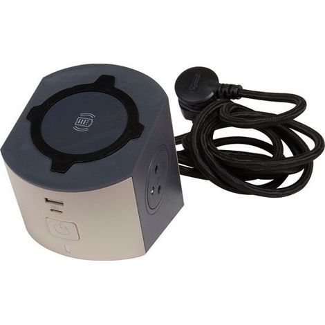 LEGRAND - MULTIPRISE STATION DE CHARGE 2 PRISES SURFACE + 1 CHARGEUR SANS FIL À INDUCTION + USB TYPE-A+ TYPE-C - TAUPE/GRIS FONC