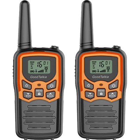 Walkie-Talkie, 22-Kanal-FRS-Walkie-Talkie mit großer Reichweite für Erwachsene, Familien-Walkie-Talkie mit LED-Taschenlampe, VOX-LCD-Display für Wandern, Camping und Reisen (2er-Pack, Orange)