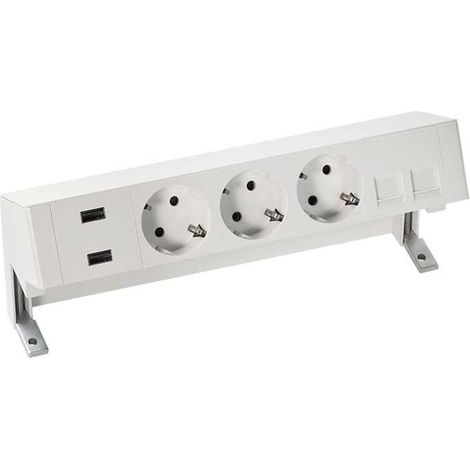 Kit de sobre mesa completo  con cargador 2xUSB, 3 schukos y placa para 2 conectores RJ45 negro SIMON 42523020-138