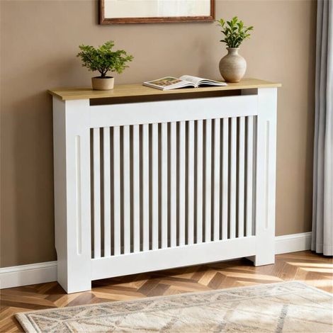 Extra Tall 92cm Radiator Cover MDF Modern Cabinet Slatted Grill Wood Texture Top, Medium 112 x 20 x 92.5 cm