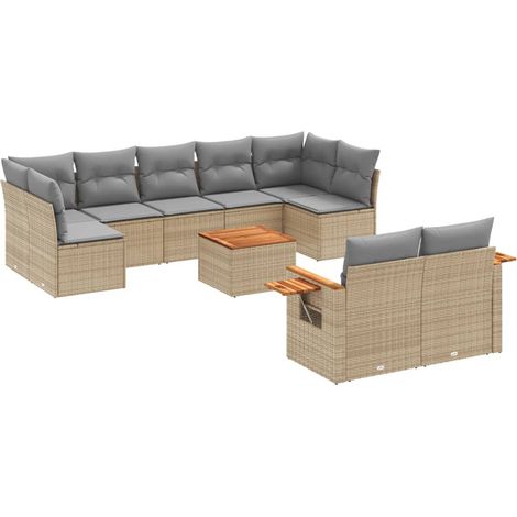 Maison Exclusive - 10-tlg. Garten-Sofagarnitur mit Kissen Beige P