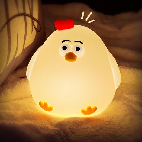 Lumière de nuit mignonne poussin pour enfants, décoration de bureau en silicone kawaii, intensité réglable et rechargeable, lampe blanc chaud pour ados, chambre et décoration de crèche. (1/5)