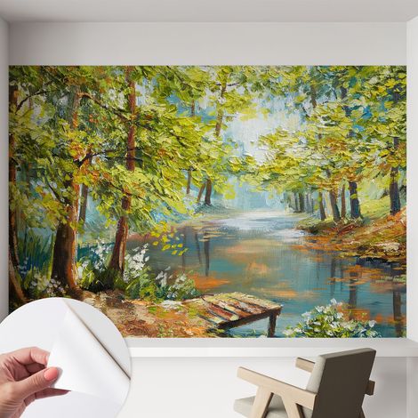 Carta da parati adesiva - fotomurale - facile da applicare - per la soggiorno - camera da letto - Lago idilliaco 152x104 cm (1/5)