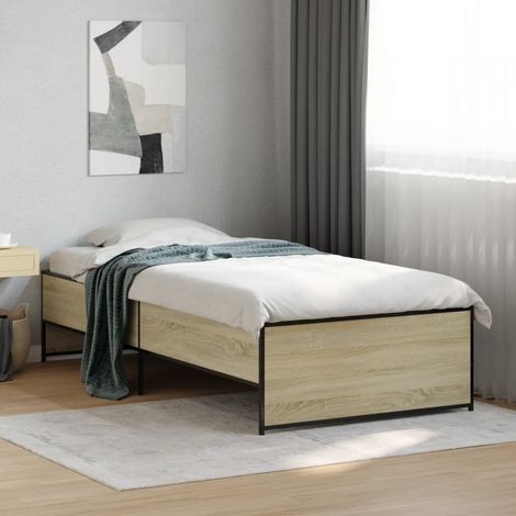 Estructura cama madera ingeniería metal roble Sonoma 75x190 cm (1/5)
