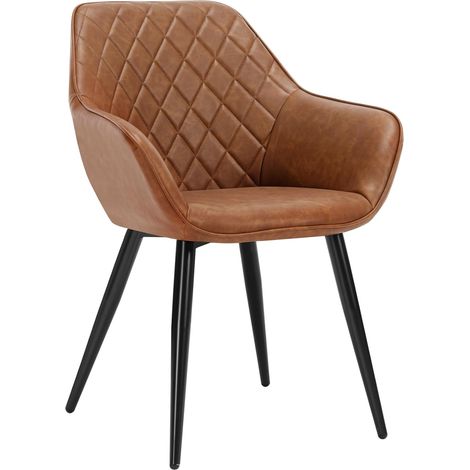 WOLTU 1x Dining Chair Faux Leather Seat Metal Legs Kitchen Chair Home Office Set Brown (1/5)