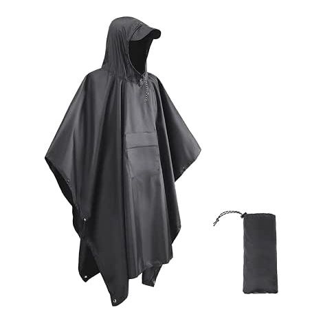 Poncho antipioggia riutilizzabile leggero e impermeabile 210T con tasca sul petto, giacca antipioggia multifunzionale 3 in 1 per caccia, escursionismo, campeggio e pesca. (1/5)