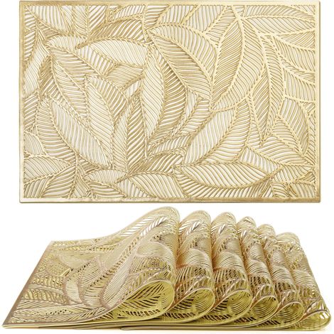 Set de 6 Sets de Table Rectangulaires en Feuille d'or pour Noël, Sets de Table Antidérapants, Mariage, Dîner, Restaurant, 45 X 30 cm (1/5)
