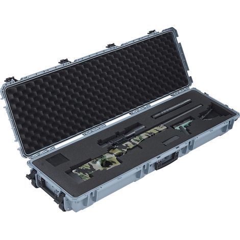Valise rigide sécurisée pour fusil, 139,1 cm, mousse prédécoupée, roulettes, étanche IP67 anti-poussière, rangement pistolet, carabine, airsoft, gris (1/5)