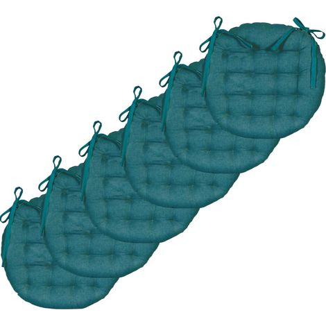 Lot de 6 Galettes de Chaise Rondes Bicolores D.40cm, Bleu Canard/Moutarde (1/5)