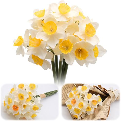 1 Pièces Fleurs Artificielles Jonquilles, Fleurs Séchées Bouquet Fausse Plante Exterieur Anti - UV Panier Suspendu Balcon Jardin (1/5)