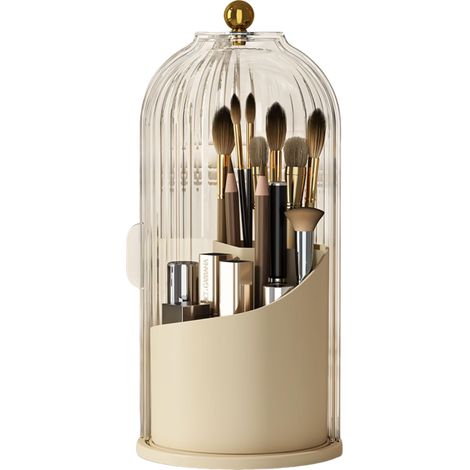 Boîte de rangement rotative pour maquillage, rouge à lèvres, crayon à sourcils, boîte de rangement pour pinceaux de maquillage (blanc laiteux) (1/5)