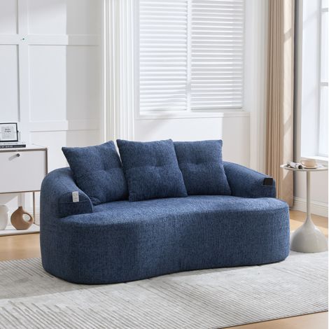 REDOM - Divano a 2 posti 164x92x60 cm, seduta profonda, cuscini spessi, nessun montaggio richiesto, ciniglia blu (1/5)