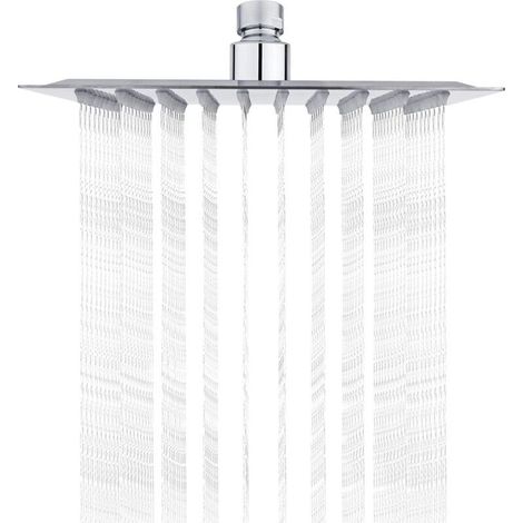 Stainless Steel Shower Head - Water Saving, 20cm Square Shower Head, Universal Rainfall with 1/2 inch Thread, 360° Swivel, 30° Tilt, Easy to Install and Clean (1/5)