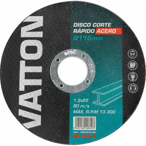 Disco de Corte para Acero/Inox 115x1.2mm VATTON: Alta Eficiencia