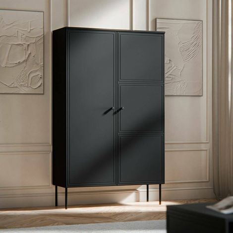 Sedilo 2-türiger Mehrzweckschrank, Multifunktionsmöbel, Schuhschrank, Schuhaufbewahrungsschrank, 100x39 h166 cm, schwarz (1/4)