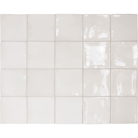 Carrelage mural effet zellige 10x10 cm blanc brillant – Boîte de 0.6 m2 – Aspect délavé et usé – Pour espaces intérieurs – Equipe