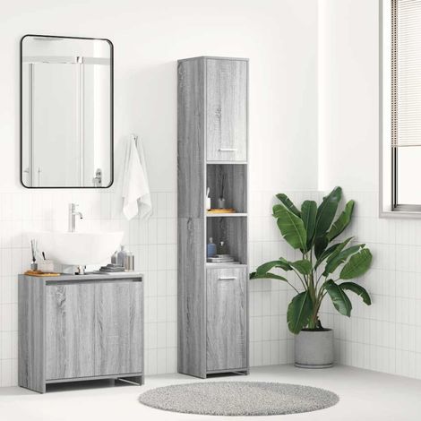 Armario de baño madera contrachapada gris 30x30x183,5 cm