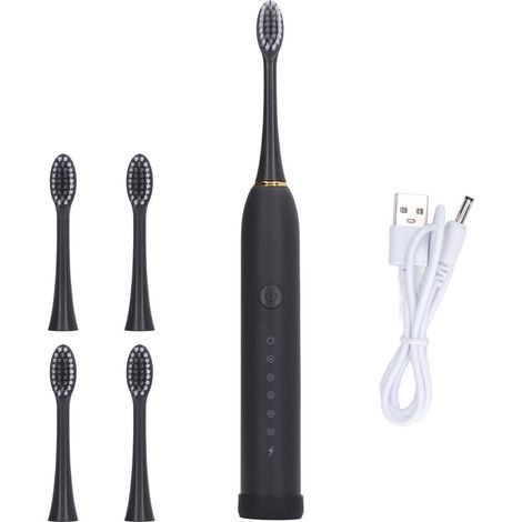 AquaForge IPX7 Waterproof Electric Toothbrush, 6 Modes, Rechargeable and Automatic, with 4 Black Brush Heads (1/5)