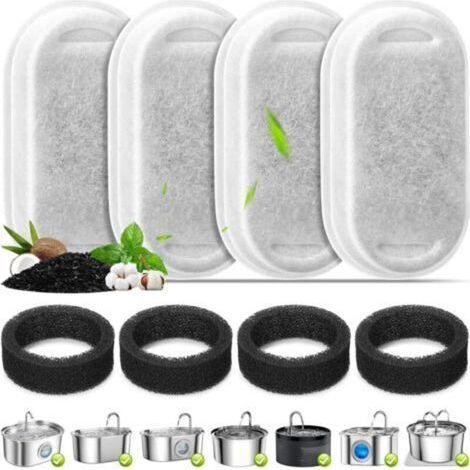 Lot de 4 filtres pour abreuvoirs pour chats, filtres de rechange et éponges de préfiltration pour abreuvoirs en acier inoxydable de 3,2 L/108 oz et 67 oz/2 L (1/5)