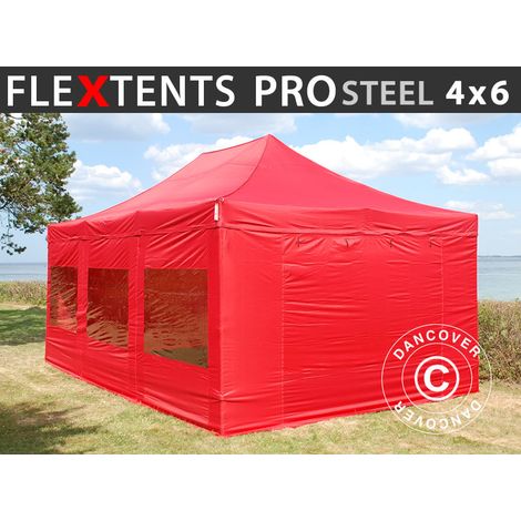 Pop up gazebo FleXtents PRO Steel 4x6 m Red, incl. 8 sidewalls
