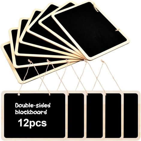 12 lavagne sospese, mini lavagne rettangolari da 16 x 12 cm, lavagne cancellabili bifacciali per messaggi di decorazione per feste di nozze, ristoranti, bar, scolastici (1/4)
