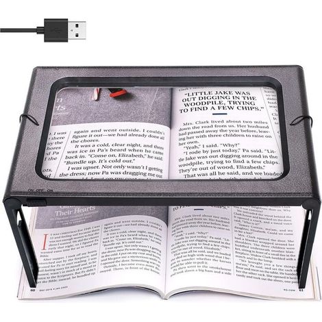 Ganzseitige Leselupe, rechteckige Freisprech-Lupe mit 6 LEDs und 3-facher Vergrößerung zum Lesen, für Bücher, Schmuck, Senioren, Sehbehinderte und zum Nähen (1/4)