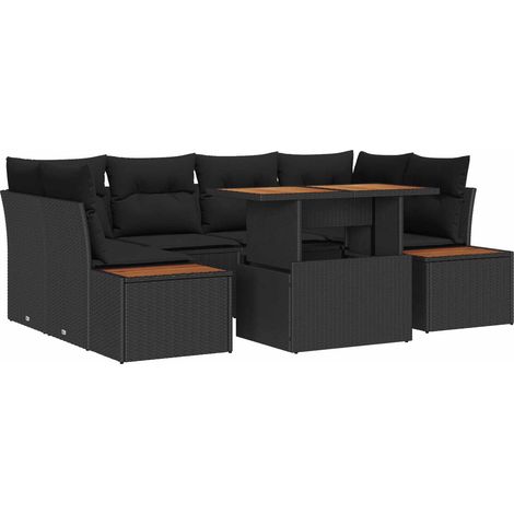 Garten Essgruppe mit Kissen 9 pcs Schwarz und Braun