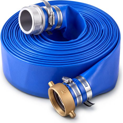 VEVOR Tuyau Refoulement Plat 50,8 mm 15,24 m Tuyau Plat Evacuation PVC Bleu pour Vidange Piscine, Irrigation Agricole, Compatible Pompe a Eau/Filtre a Sable/Submersible, 6,2 bar, avec Raccords Ergots (1/5)