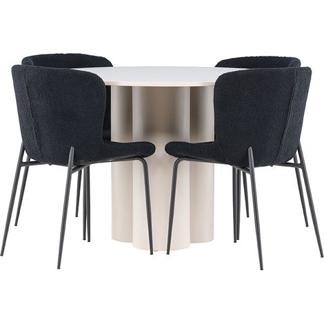 Olivia Essgruppe Tisch Ø110cm und 4 Teddy Stühle beige. (1/3)
