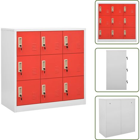 Schließfachschrank Hellgrau und Rot 90x45x92,5 cm Stahl - Schliessfachschrank - Metallschrank - Bürobedarf - Aufbewahrungsbox - Garderobe (1/5)