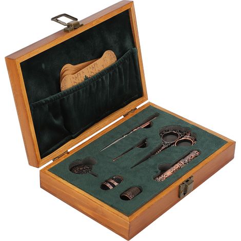 Ensemble de ciseaux à broder vintage en bois et acier inoxydable, coffret de couture, outils multifonctionnels de couture et de broderie, bronze (1/5)