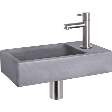 Differnz Force Set lave-mains 40x22x8cm 1 trou avec robinet droit et siphon + bonde chrome mat Rectangulaire Béton Gris foncé (1/5)