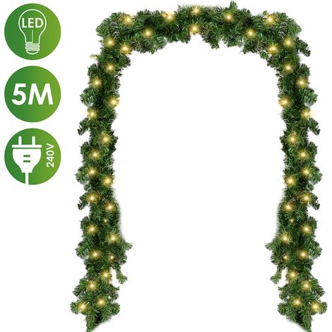 Wolketon Weihnachtsgirlande Deko Weihnachten Girlande Tannengirlande Innen & Außen Weihnachtsdeko Kunstgirlande 5m 100 LEDs