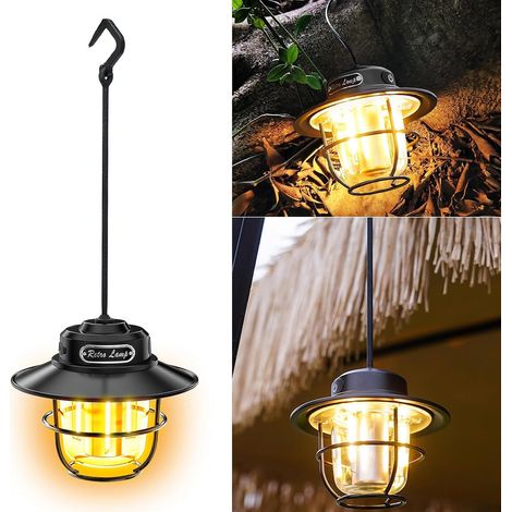 Lampe de camping à LED, lampe de tente portable rechargeable USB, intensité variable 1300-6500 K, lampe suspendue rétro, IPX4, lumière étanche en cas de panne de courant (1/5)