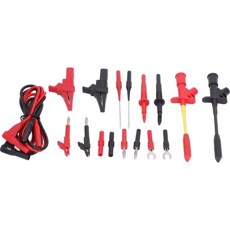 Kit de câbles de test pour multimètre avec pinces crocodiles, fiches banane 4mm, sondes perçantes, modèle JT8045, matériau laiton PVC, 30V AC 60V DC 19A, rouge noir, pour entretien véhicule électromén (1/5)