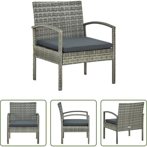 Gartenstuhl mit Kissen - Gartenstuhl mit Kissen Poly Rattan Grau (1/5)