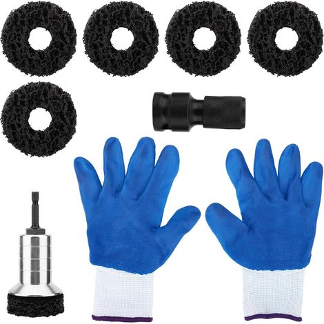 Kit de Nettoyage Moyeu Roue, Comprenant Tête Meulage Adaptateur Tampons Meulage Gants Outil Resurfaçage Goujons Moyeu Frein pour l'Entretien Automobile pour Perceuse Électrique Clé Chocs 1/2 (1/5)