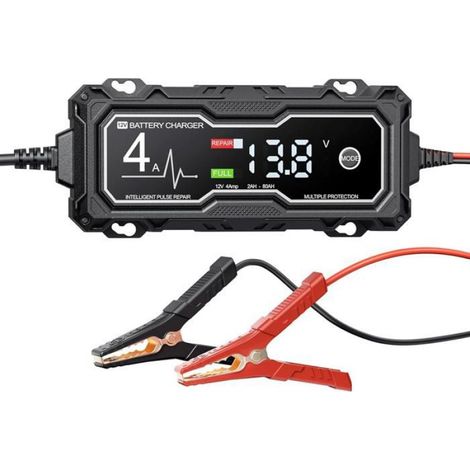 Chargeur Batterie 4 A 12 V - Charge Lent - Pour Voiture Moto Bateau Tondeuse - Réparation Impulsion - Écran LCD - 1 Pièce (1/5)