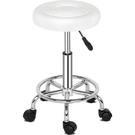 Tabourets de bar, chaises de bar pivotantes réglables en métal pour la maison et la cuisine (Blanc) (1/5)