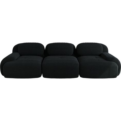 Canapé 3 places modulaire en tissu côtelé noir, sans cadre, design ergonomique avec accoudoirs, antidérapant, pour salon et chambre (1/5)