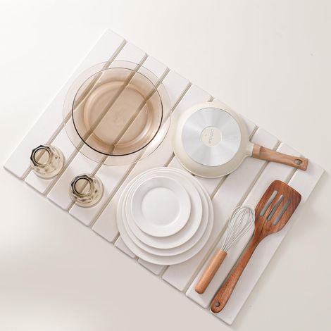Tapis Egouttoir Vaisselle en Diatomite, Tapis Vaisselle Egouttoir Antidérapant, Tapis Absorbant Vaisselle Cuisine, Tapis de Séchage Vaisselle Absorbant Évier de Cuisine (Blanc, 60 x 40 cm) (1/5)
