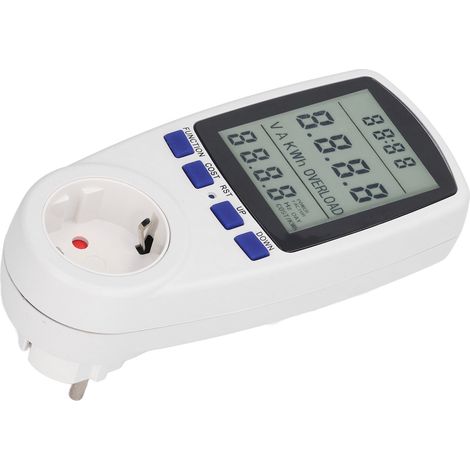 Prise wattmètre allemande standard européenne, rétroéclairée, fond bleu, 230V CE avec batterie intégrée, lot avec GS15583-01, compteur d’énergie mural. (1/5)