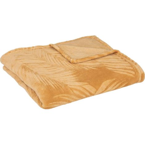 MANTA DE FRANELA con estampados tropicales Zoa amarillo 125x150 (1/3)