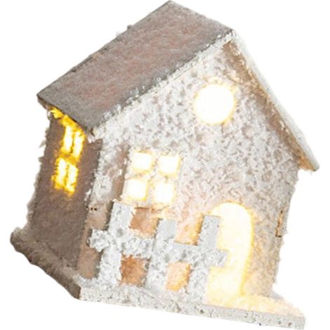 Adorno de chalet de madera blanca, luz LED suave y UNO