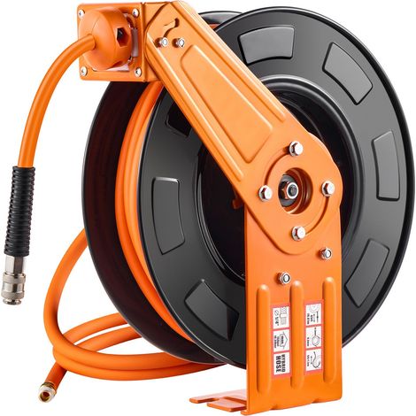 Dévidoir d'air rétractable, tuyau hybride 3/8" x 20m, 300PSI max, enrouleur automatique avec entrée 1,5m, montage plafond/mur, bras unique robuste pour atelier garage. (1/5)