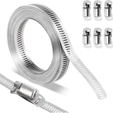 2.5M Collier de serrage inox métallique Réglables de Tuyau Clips, Collier à Vis sans Fin en Acier inox 304, Avec 6 fermetures