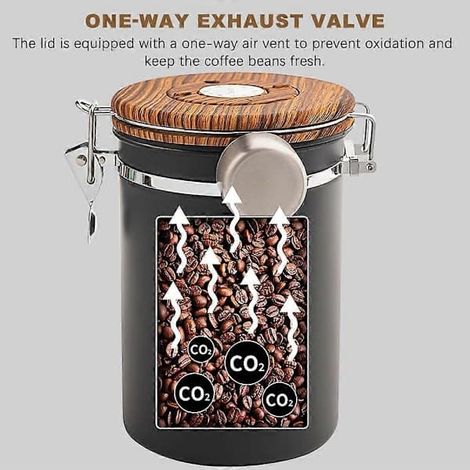 Boîte à café hermétique de 1,8 L en acier inoxydable pour grains de café. (1/5)