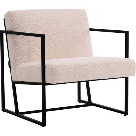 Poltrona "Kennedy" in metallo con tessuto bouclette - 73.5 x 75.5 x 81 cm - Crema (1/4)