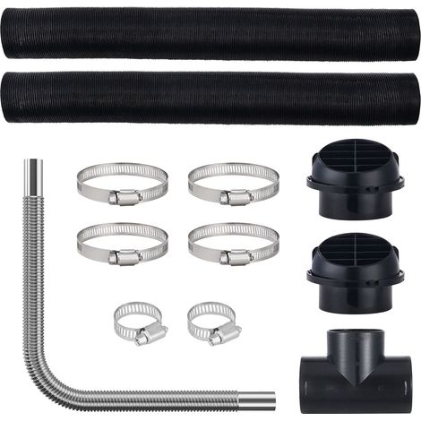 Kit de Conduits pour Chauffage Diesel, Flexible d'Air Extensible 76 mm, Tube d'Échappement Inox 25 mm, 2 Bouches d'Aération, Raccord en T et Colliers, pour Chauffages 2KW/5KW/8KW (1/5)